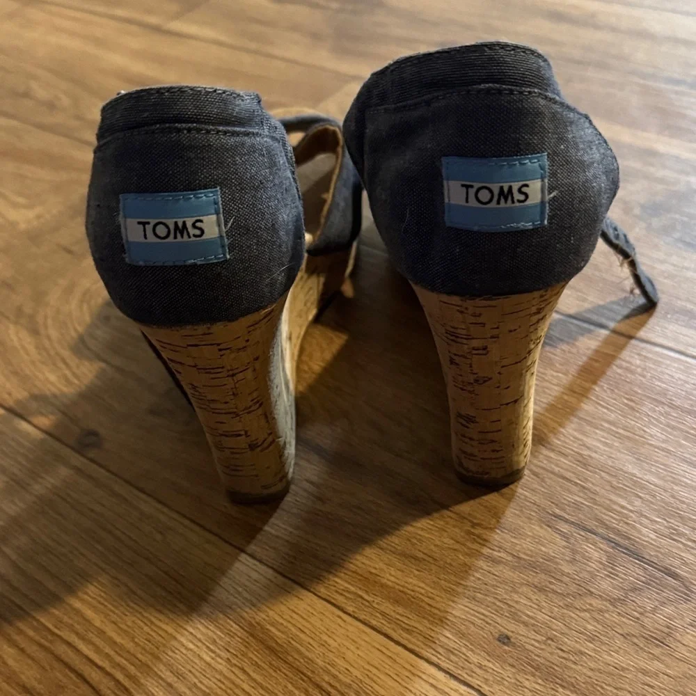TOMS Charcoal Canvas Crisscross Ankle Strap Wedges